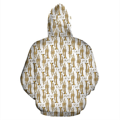 Trumpet with Music Note Print Pullover Hoodie