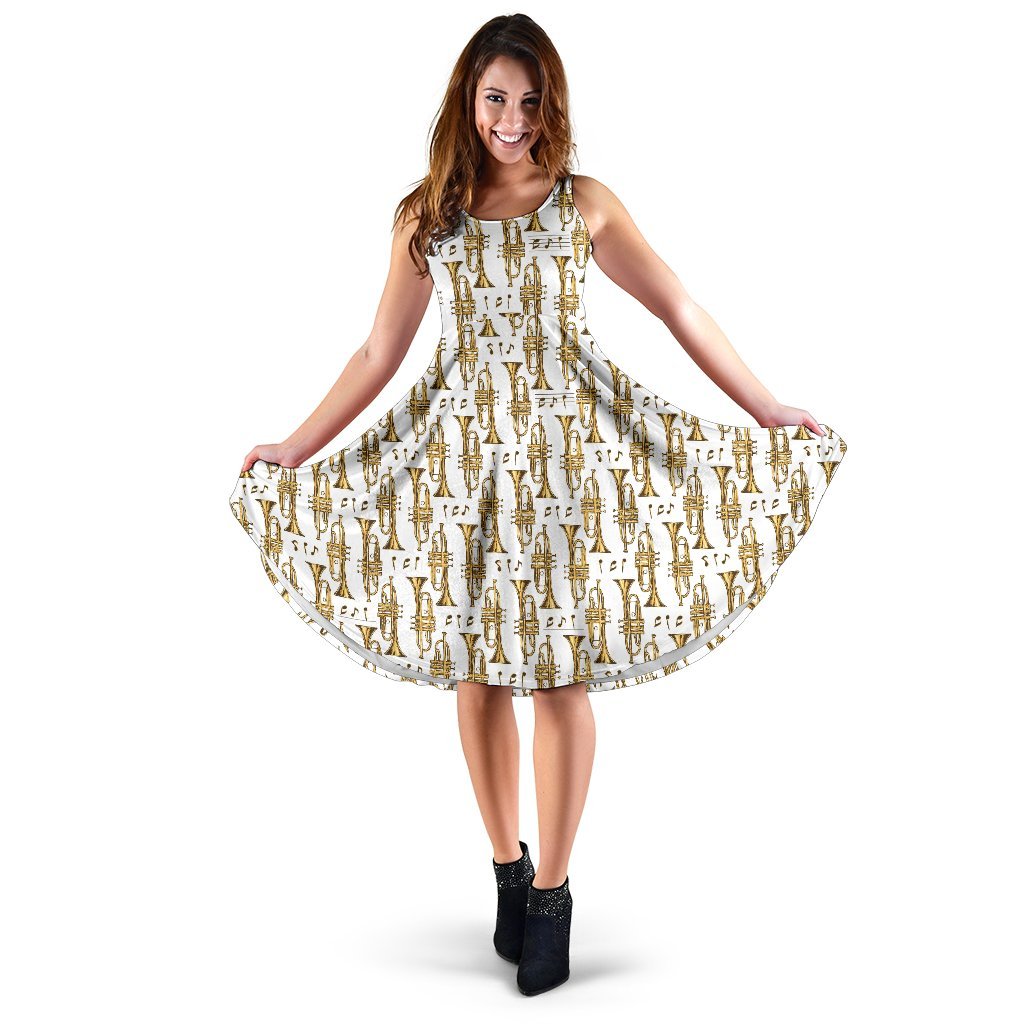 Trumpet with Music Note Print Sleeveless Dress