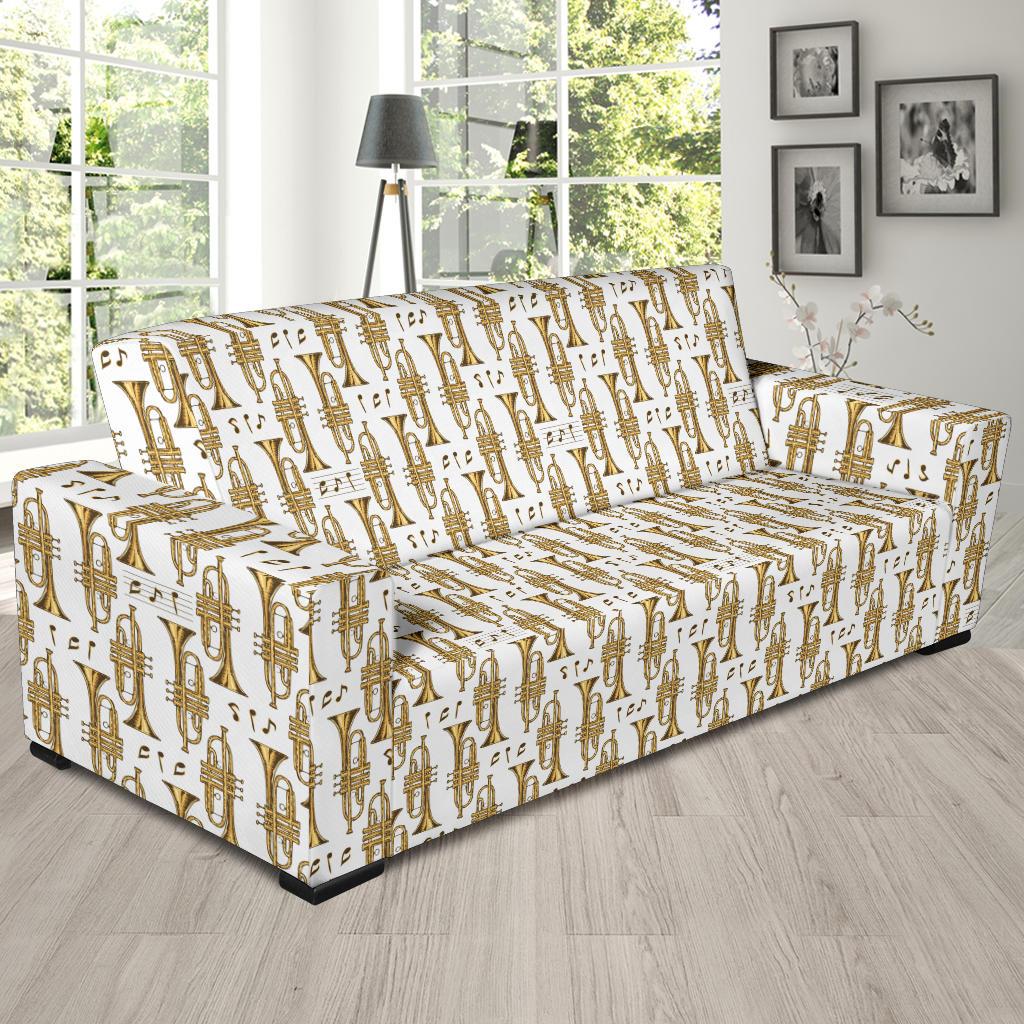 Trumpet with Music Note Print Sofa Slipcover-JTAMIGO.COM