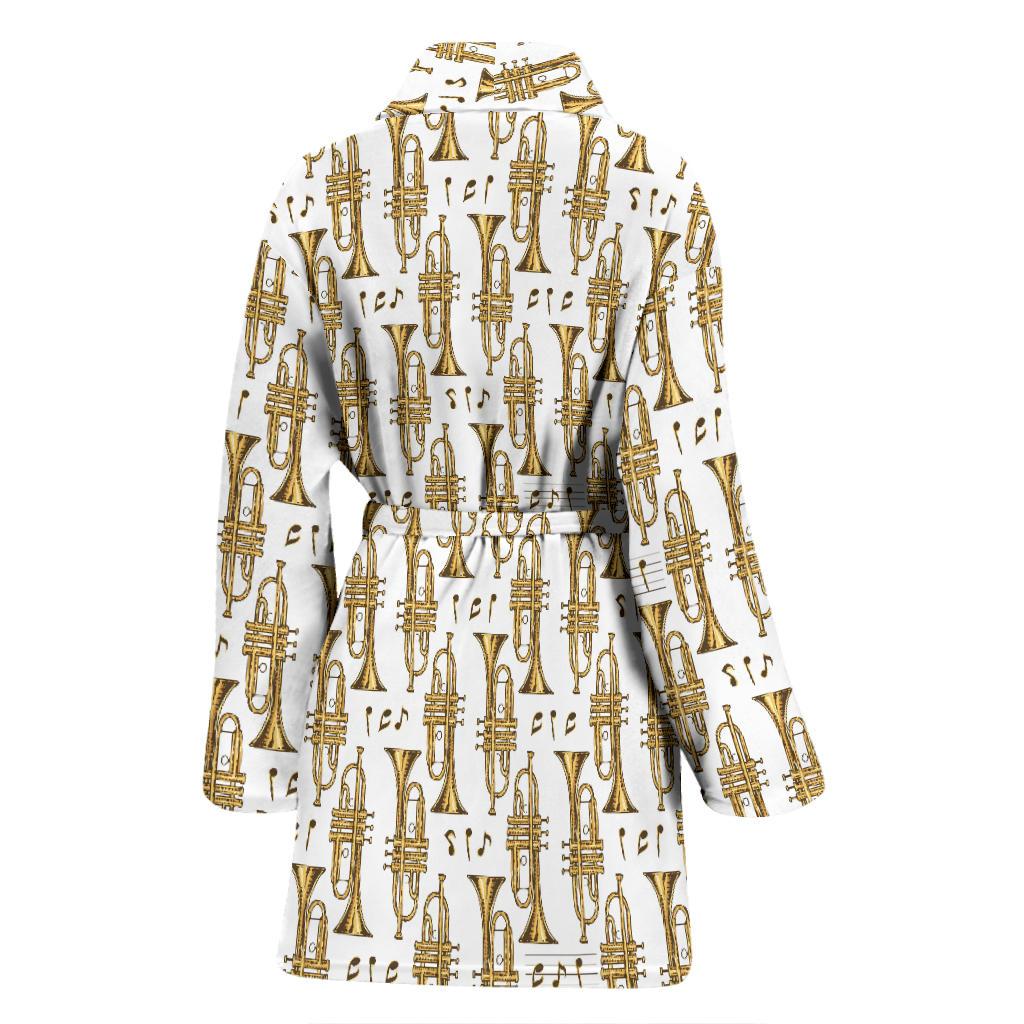 Trumpet with Music Note Print Women Bath Robe-JTAMIGO.COM