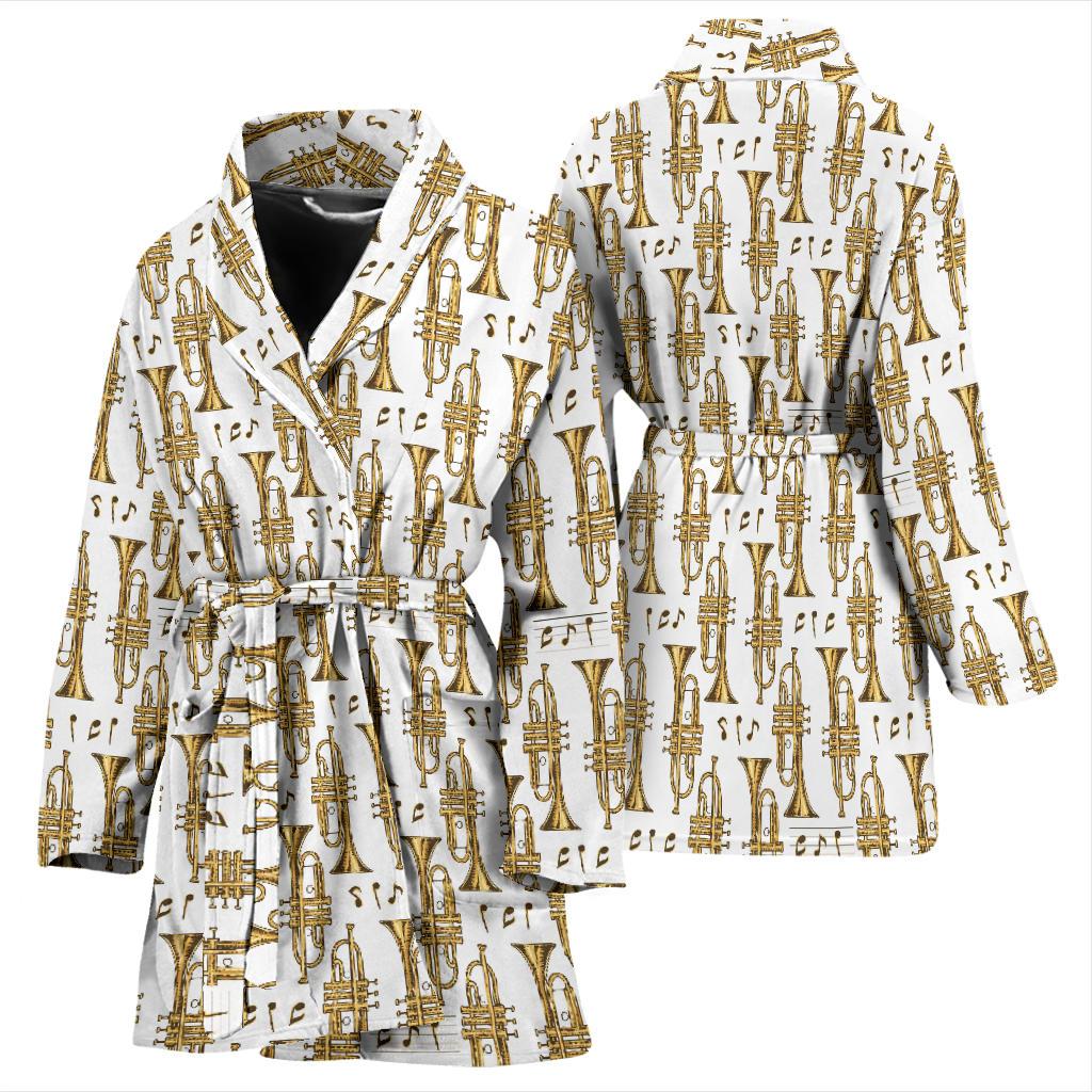 Trumpet with Music Note Print Women Bath Robe-JTAMIGO.COM