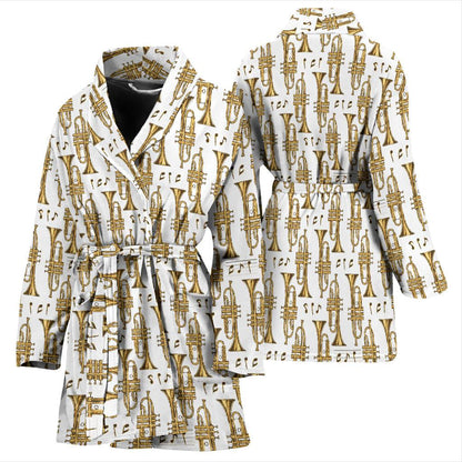 Trumpet with Music Note Print Women Bath Robe-JTAMIGO.COM
