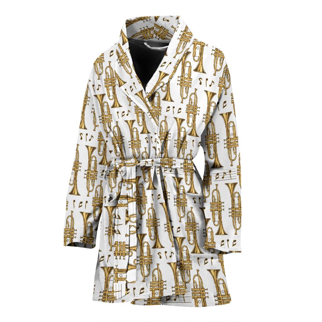 Trumpet with Music Note Print Women Bath Robe-JTAMIGO.COM