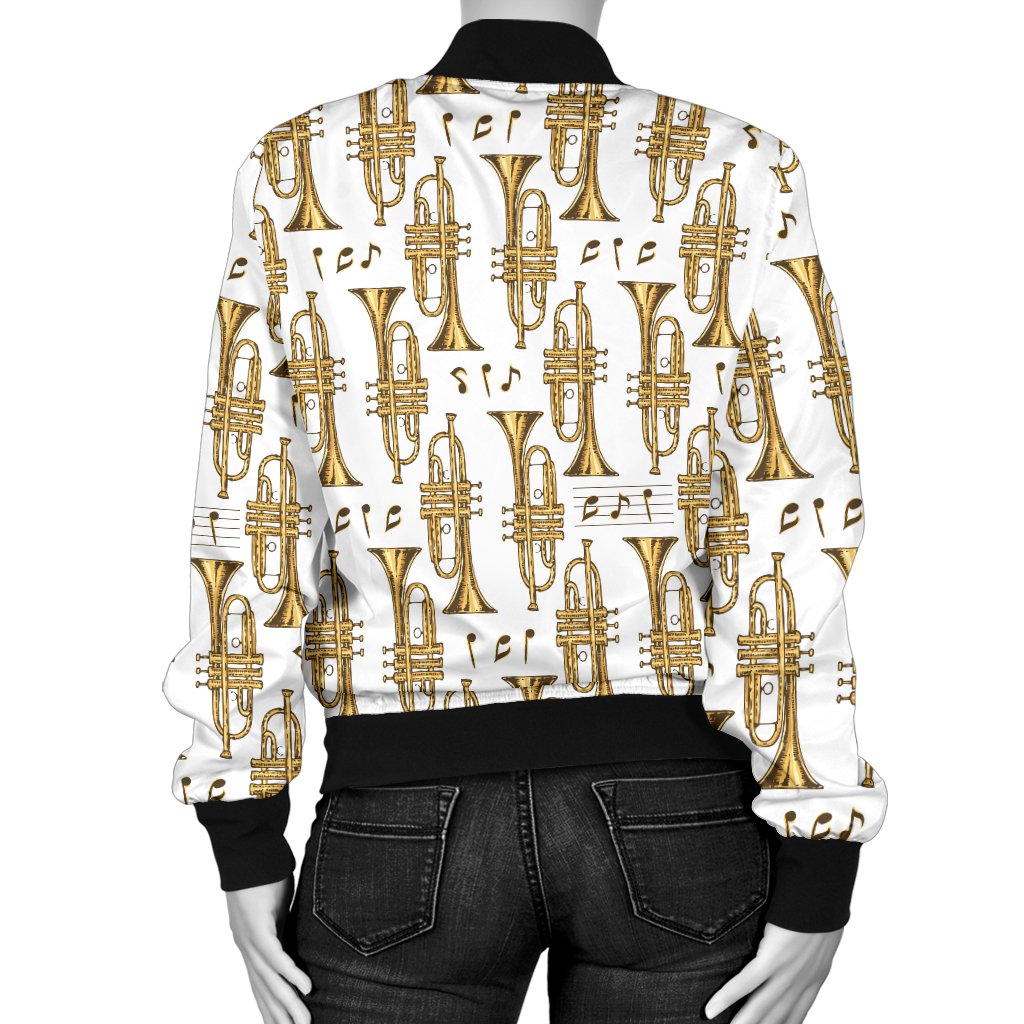 Trumpet With Music Note Print Women Casual Bomber Jacket