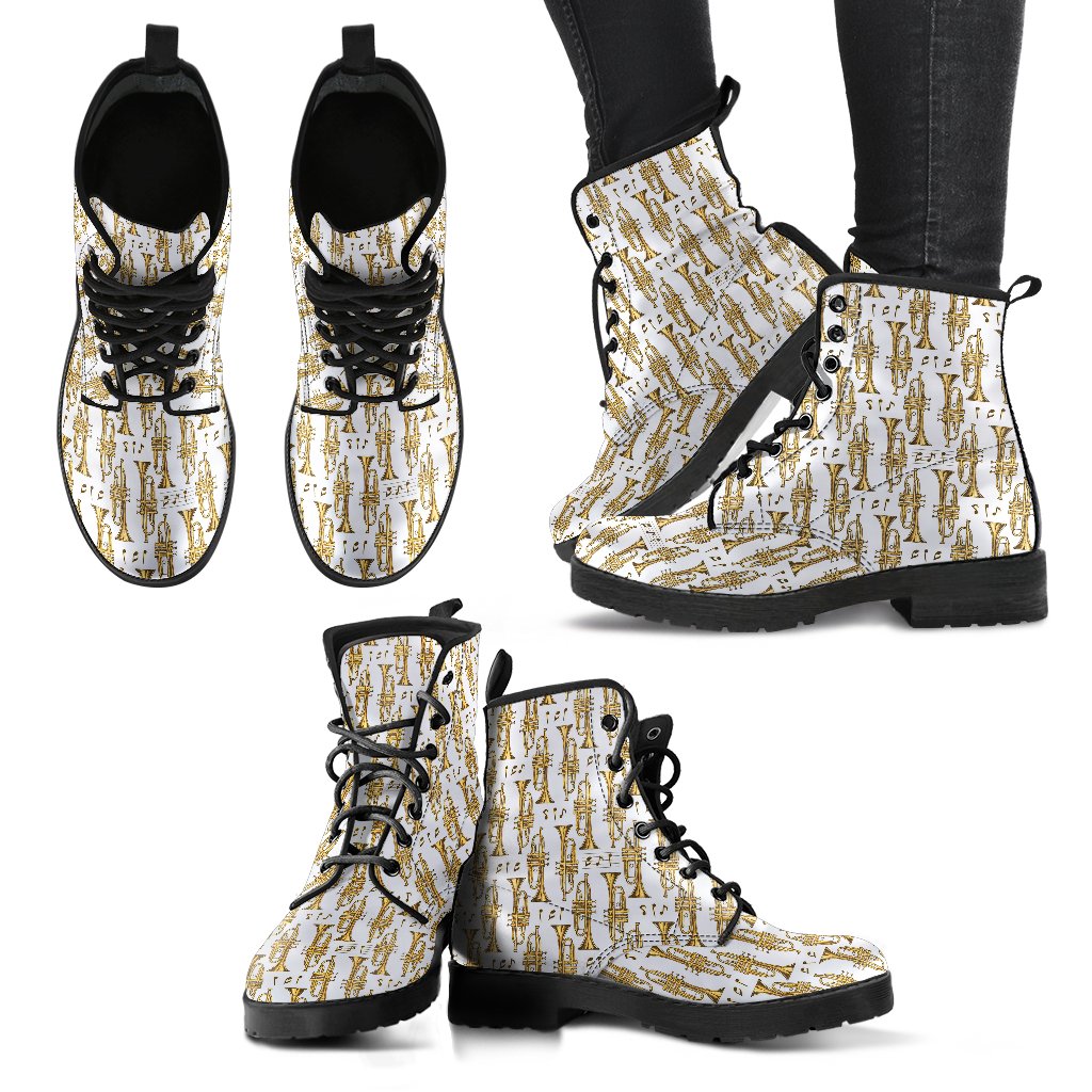 Trumpet with Music Note Print Women Leather Boots-JTAMIGO.COM