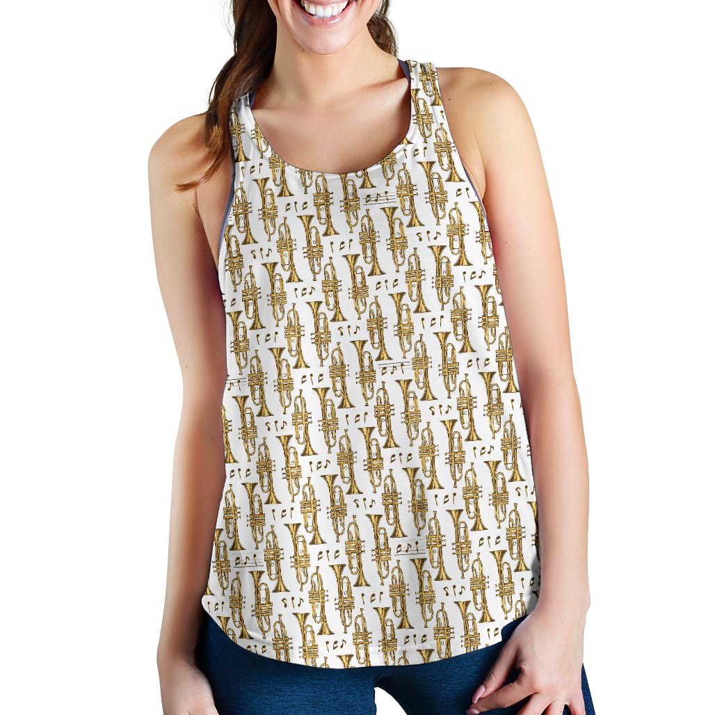 Trumpet with Music Note Print Women Racerback Tank Top