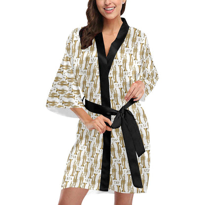 Trumpet with Music Note Print Women Short Kimono Robe