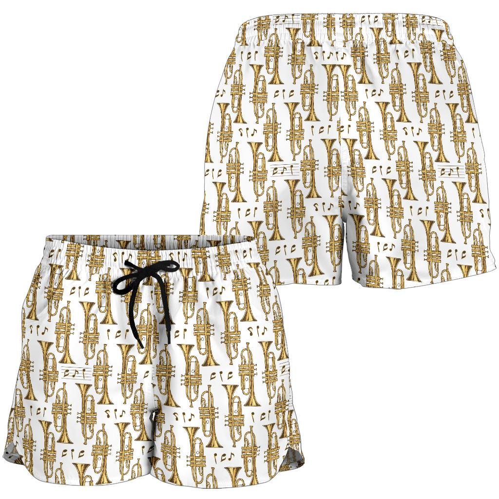 Trumpet with Music Note Print Women Shorts-JTAMIGO.COM