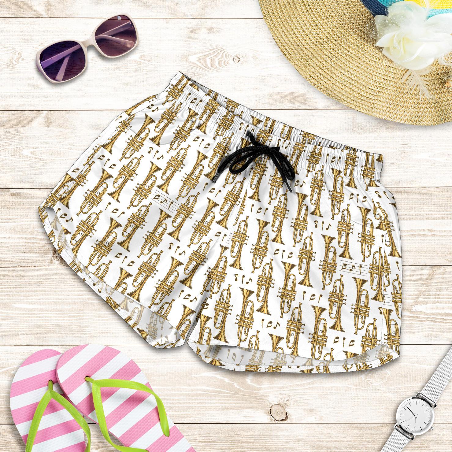 Trumpet with Music Note Print Women Shorts-JTAMIGO.COM