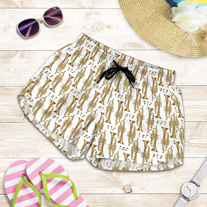 Trumpet with Music Note Print Women Shorts-JTAMIGO.COM