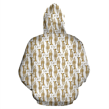Trumpet with Music Note Print Zip Up Hoodie