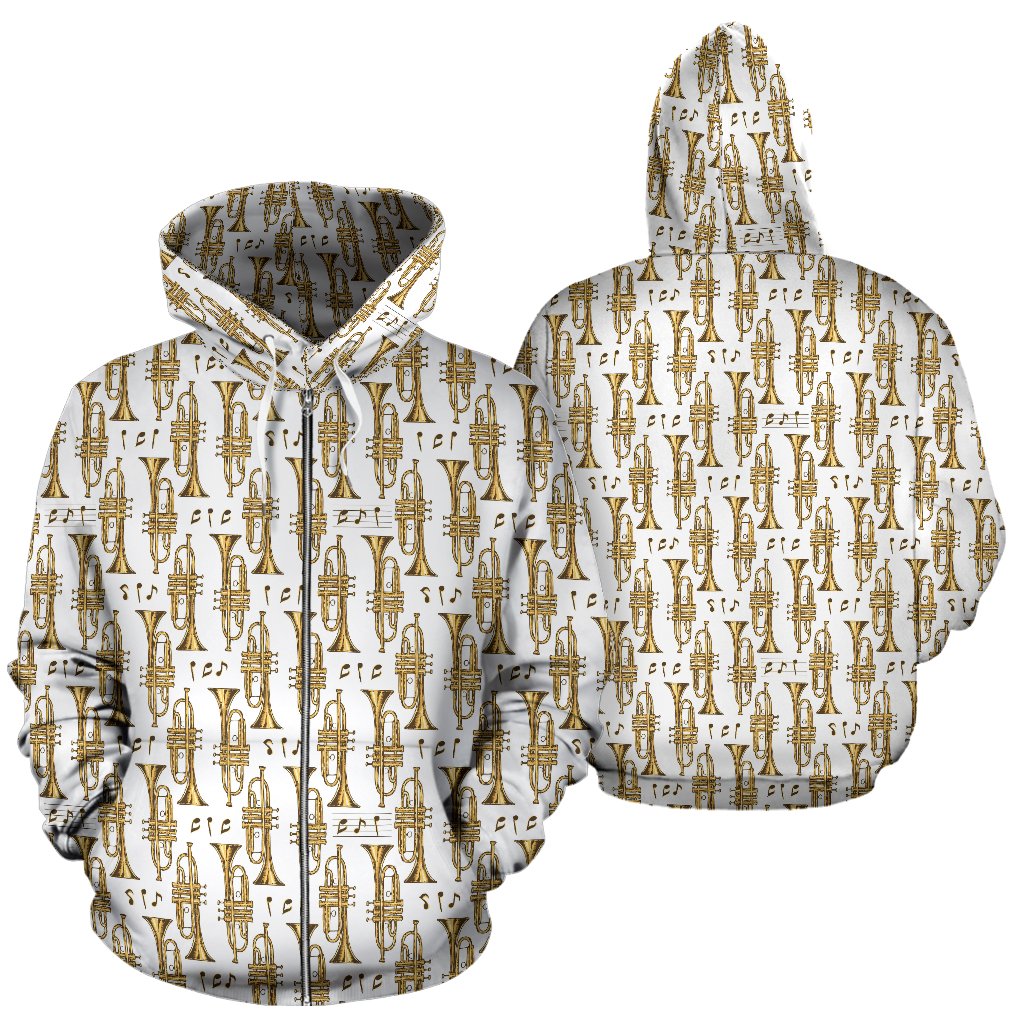 Trumpet with Music Note Print Zip Up Hoodie