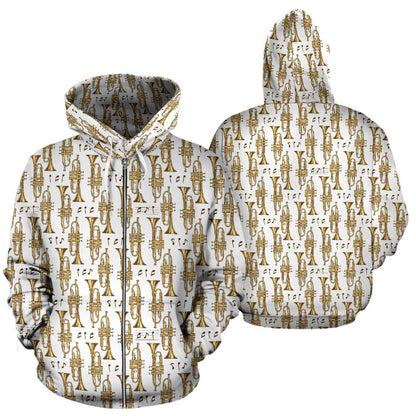 Trumpet with Music Note Print Zip Up Hoodie