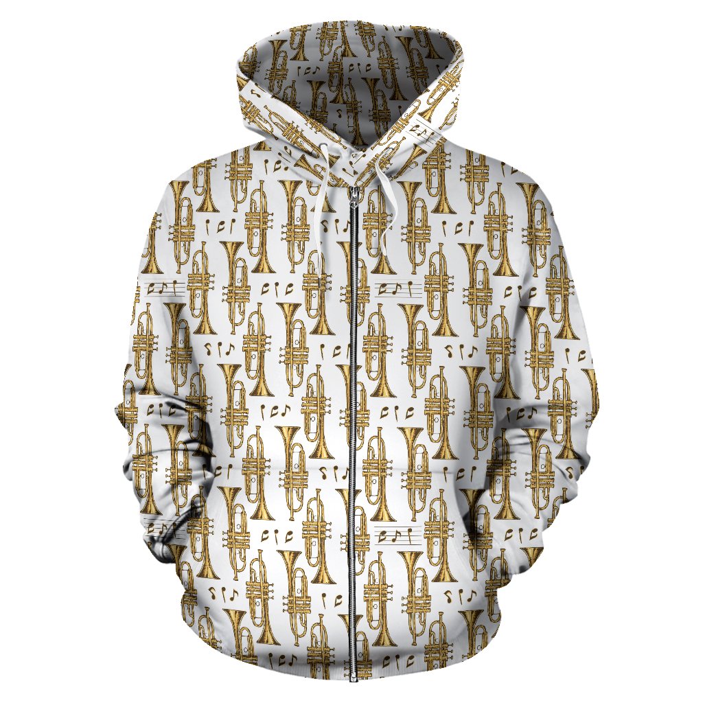Trumpet with Music Note Print Zip Up Hoodie