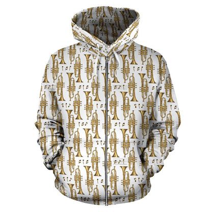 Trumpet with Music Note Print Zip Up Hoodie