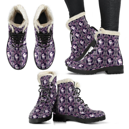 Unicorn Fantastic Flower Faux Fur Leather Boots-JTAMIGO.COM