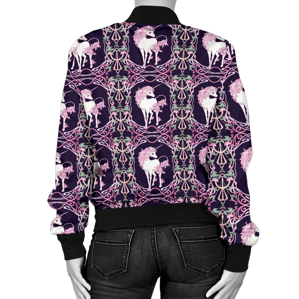 Unicorn Fantastic Flower Women Casual Bomber Jacket