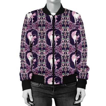 Unicorn Fantastic Flower Women Casual Bomber Jacket