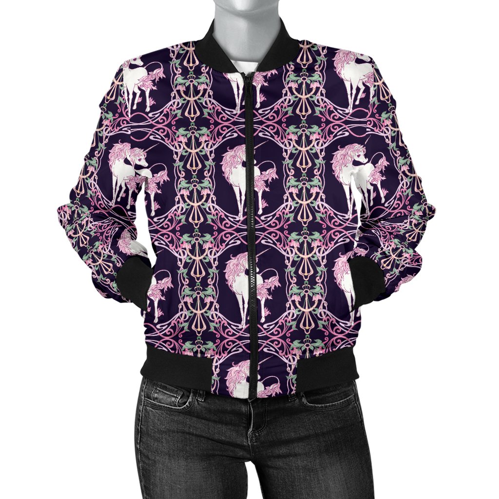 Unicorn Fantastic Flower Women Casual Bomber Jacket