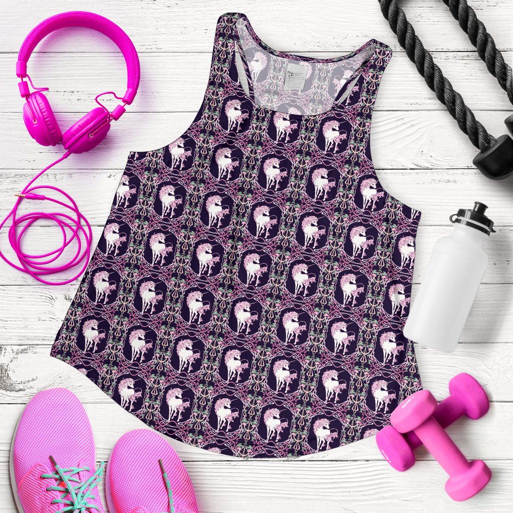 Unicorn Fantastic Flower Women Racerback Tank Top
