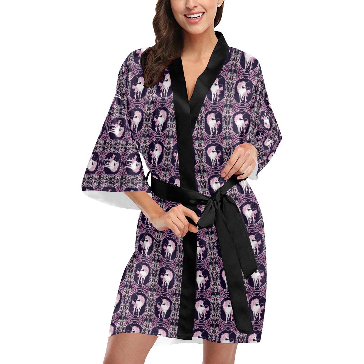 Unicorn Fantastic Flower Women Short Kimono Robe