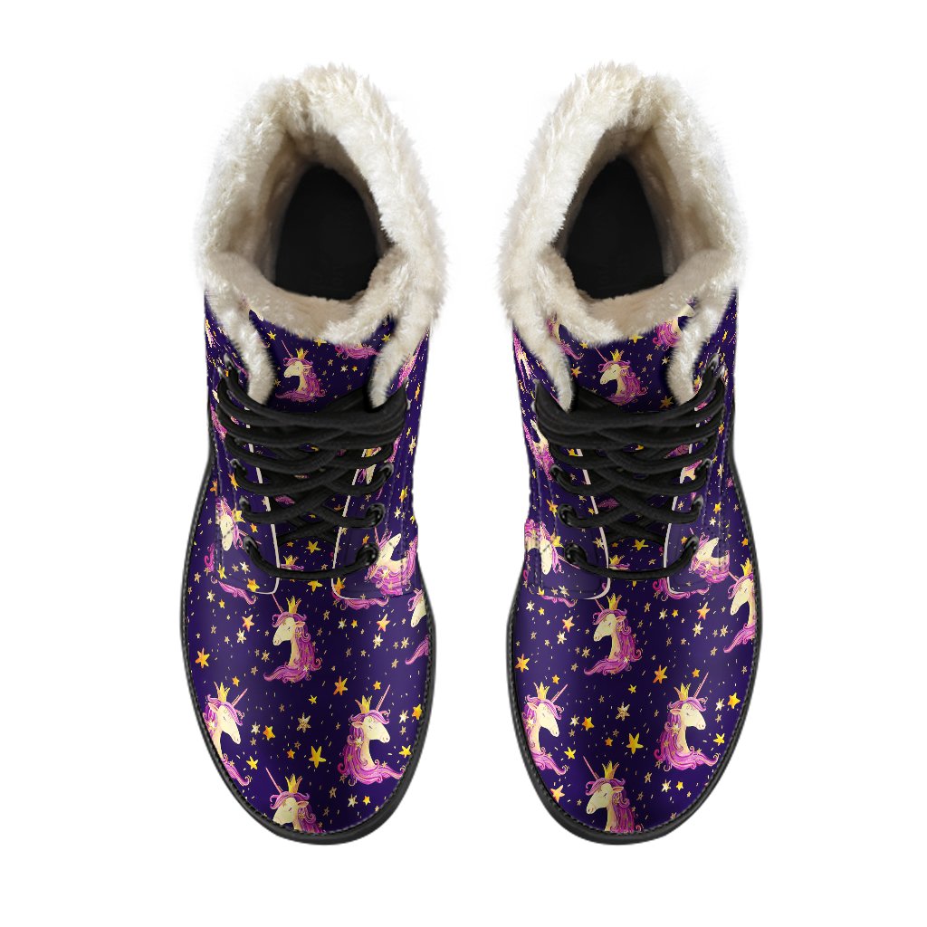 Unicorn Princess Star Sparkle Faux Fur Leather Boots-JTAMIGO.COM