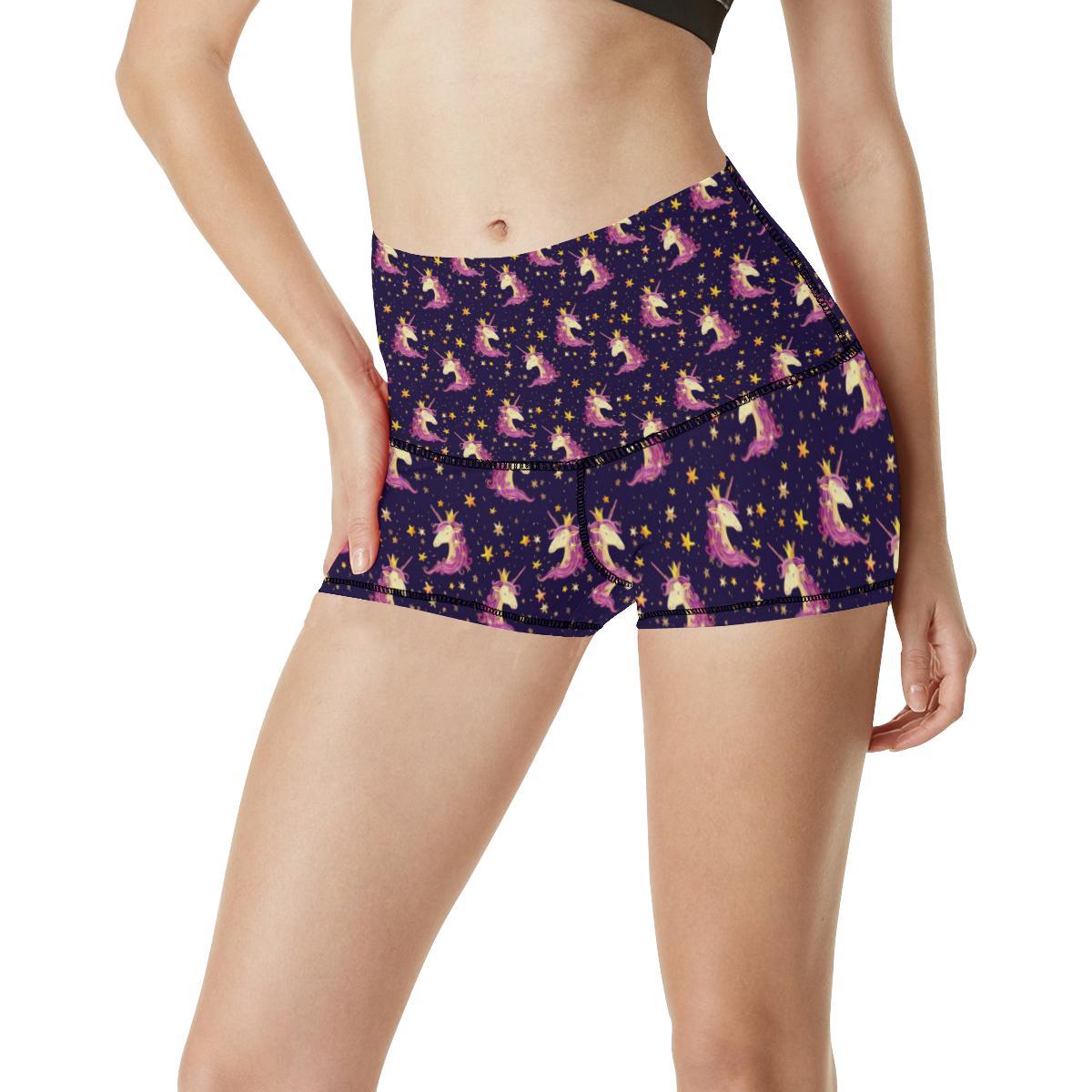Unicorn Princess Star Sparkle High Waisted Spandex Shorts-JTAMIGO.COM