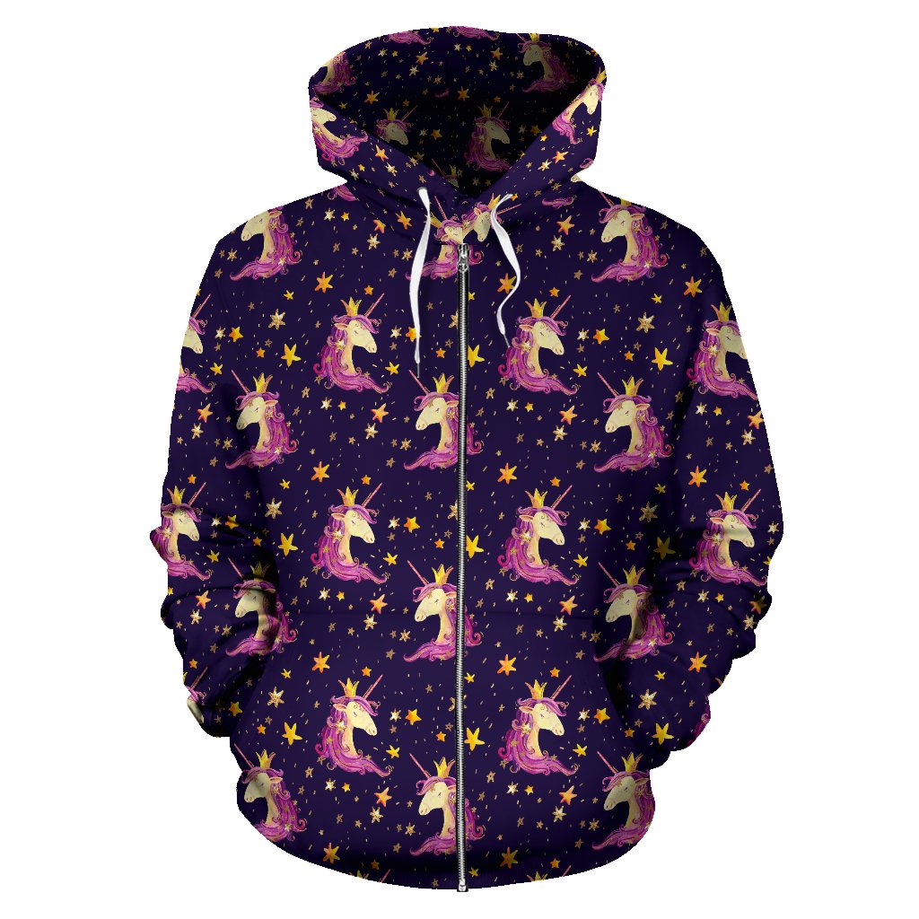Unicorn Princess Star Sparkle Zip Up Hoodie