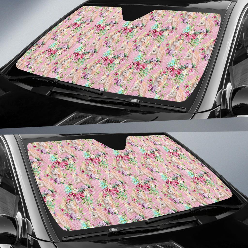 Unicorn Princess with Rose Car Sun Shade For Windshield