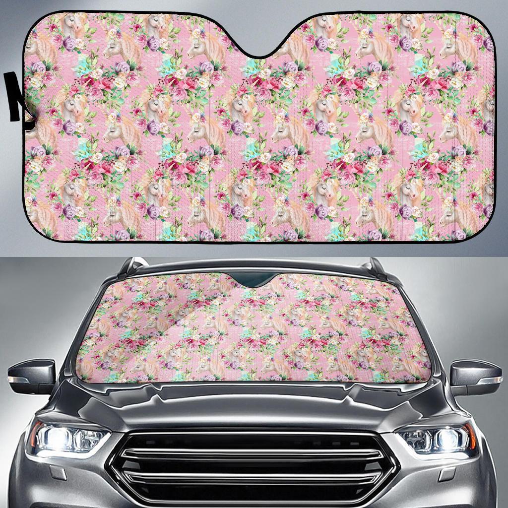 Unicorn Princess with Rose Car Sun Shade For Windshield