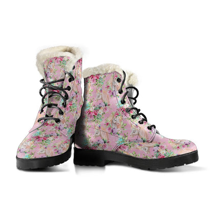 Unicorn Princess with Rose Faux Fur Leather Boots-JTAMIGO.COM