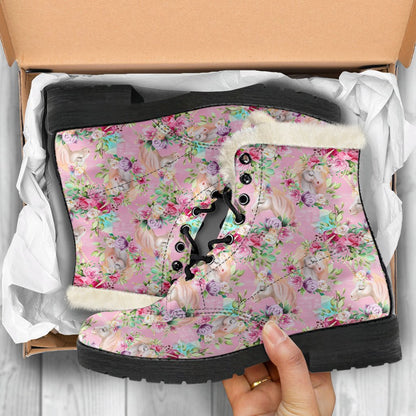 Unicorn Princess with Rose Faux Fur Leather Boots-JTAMIGO.COM