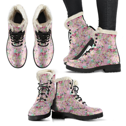 Unicorn Princess with Rose Faux Fur Leather Boots-JTAMIGO.COM
