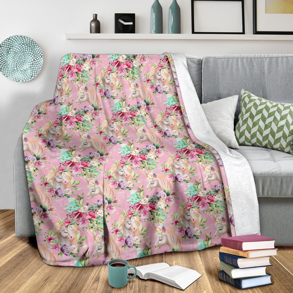 Unicorn Princess With Rose Fleece Blanket