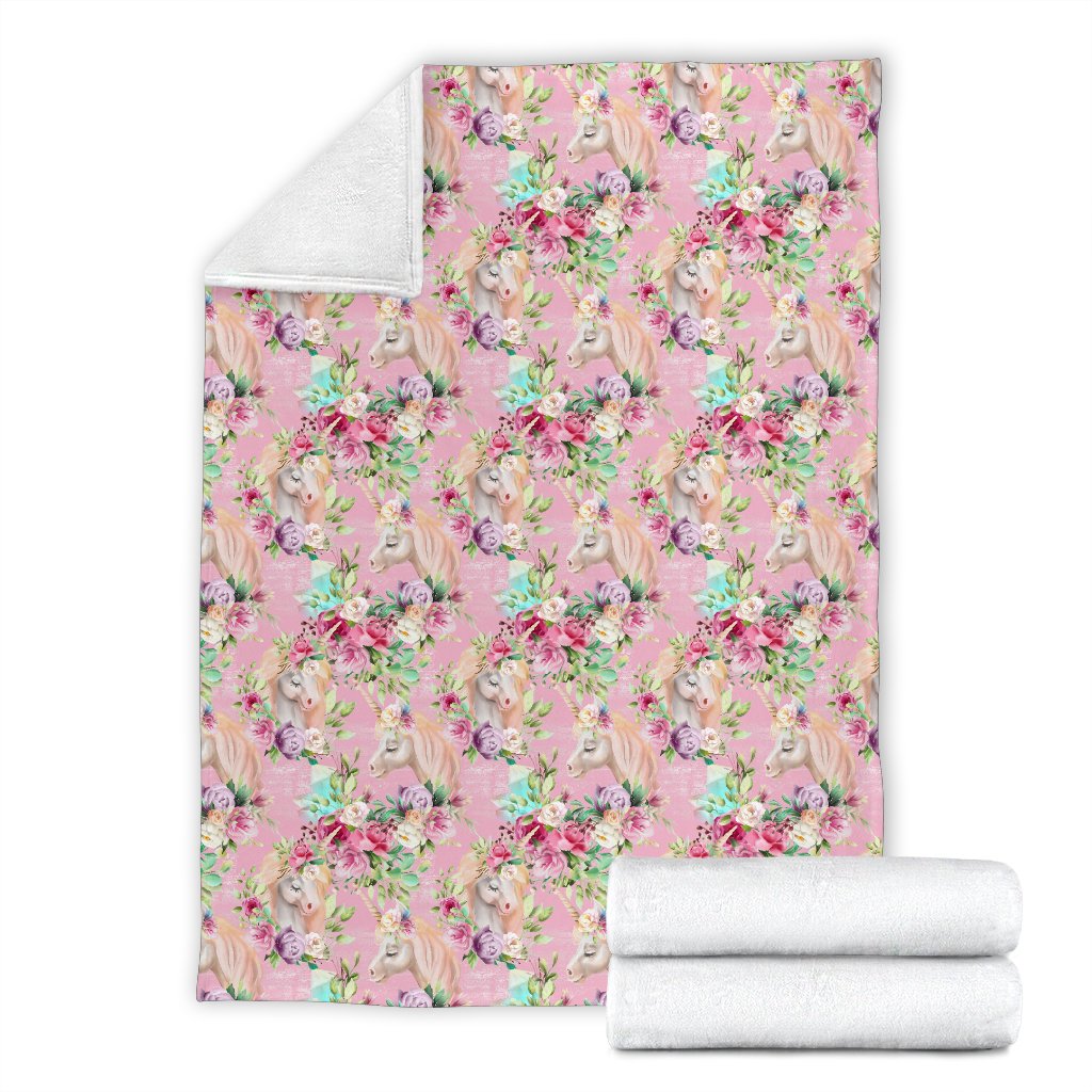 Unicorn Princess With Rose Fleece Blanket