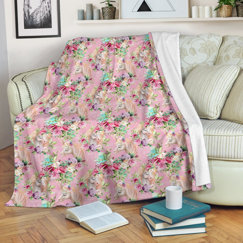 Unicorn Princess With Rose Fleece Blanket