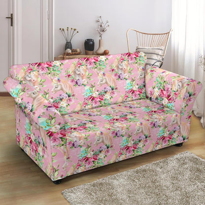Unicorn Princess with Rose Loveseat Slipcover-JTAMIGO.COM