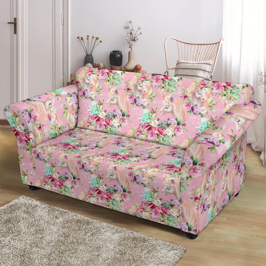 Unicorn Princess with Rose Loveseat Slipcover-JTAMIGO.COM
