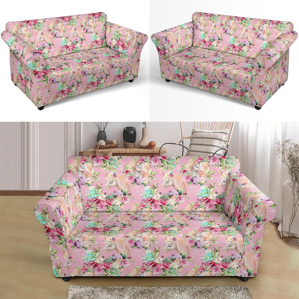 Unicorn Princess with Rose Loveseat Slipcover-JTAMIGO.COM