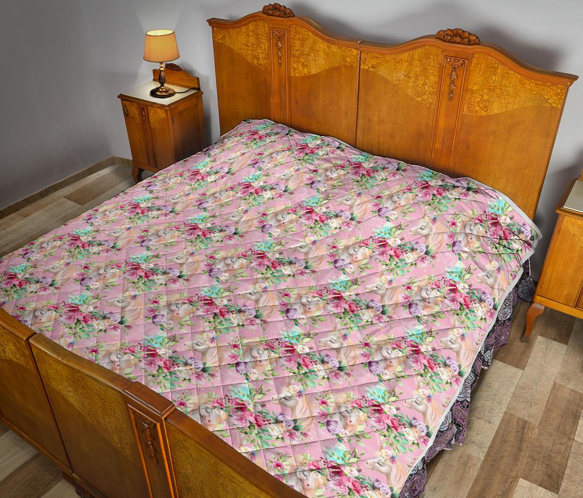 Unicorn Princess with Rose Premium Quilt-JTAMIGO.COM