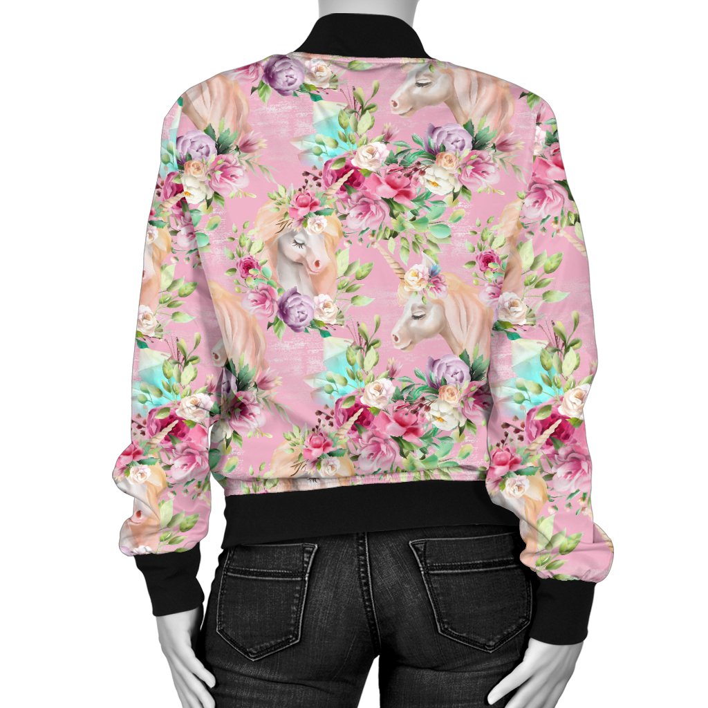 Unicorn Princess With Rose Women Casual Bomber Jacket