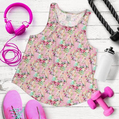 Unicorn Princess with Rose Women Racerback Tank Top