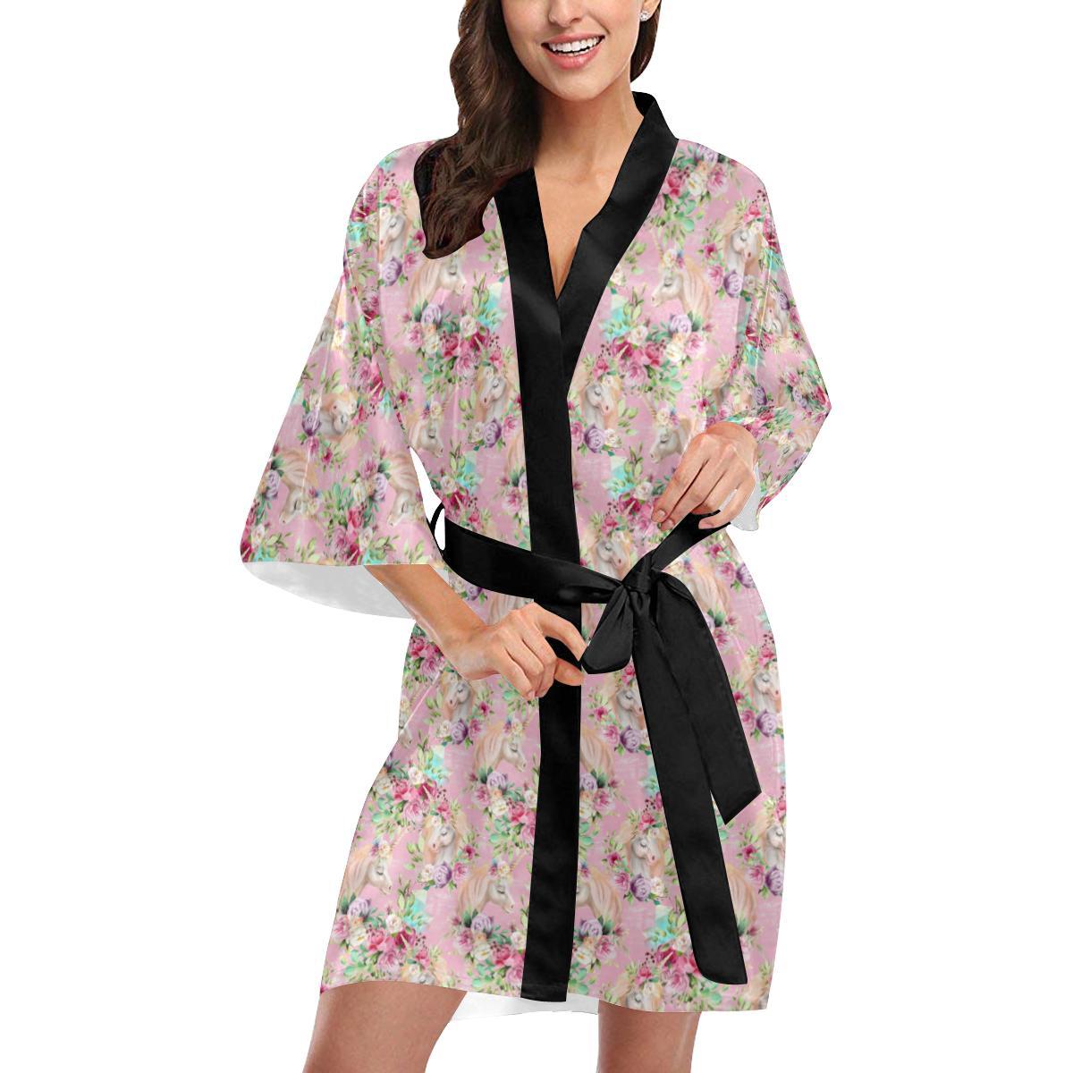 Unicorn Princess with Rose Women Short Kimono Robe