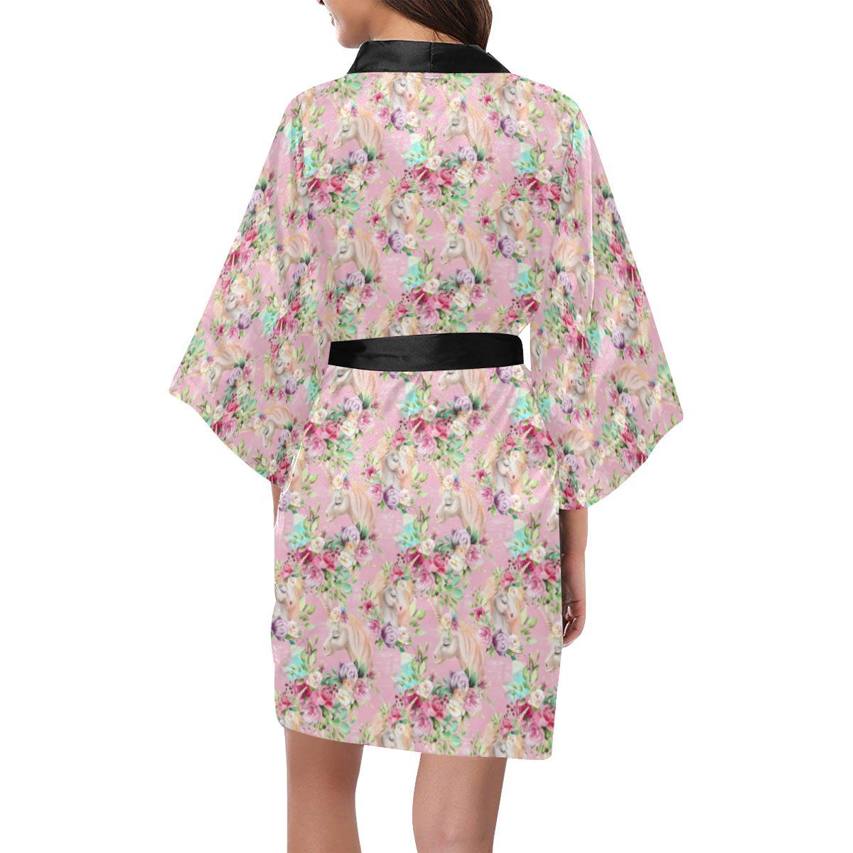 Unicorn Princess with Rose Women Short Kimono Robe