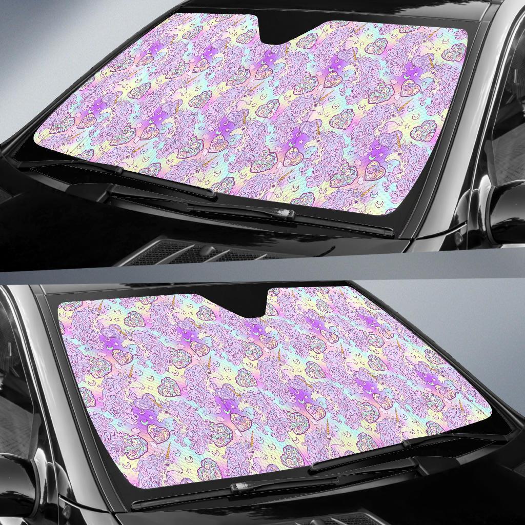 Unicorn Rainbow Star Heart Print Car Sun Shade For Windshield