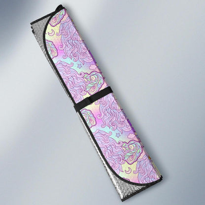 Unicorn Rainbow Star Heart Print Car Sun Shade For Windshield