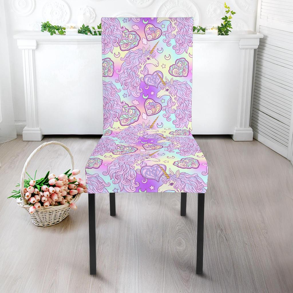 Unicorn Rainbow Star Heart Print Dining Chair Slipcover-JTAMIGO.COM