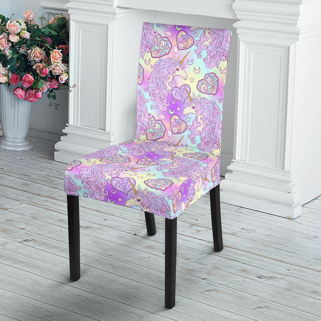 Unicorn Rainbow Star Heart Print Dining Chair Slipcover-JTAMIGO.COM