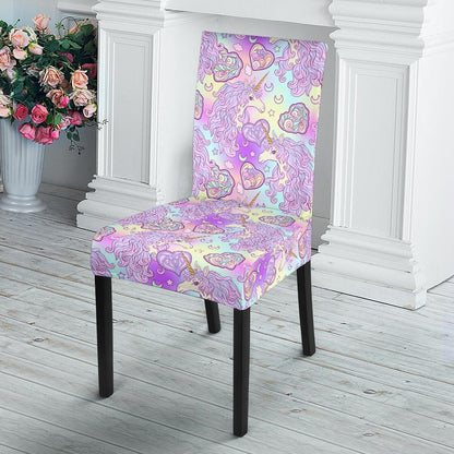 Unicorn Rainbow Star Heart Print Dining Chair Slipcover-JTAMIGO.COM