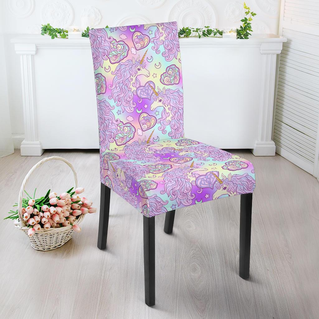 Unicorn Rainbow Star Heart Print Dining Chair Slipcover-JTAMIGO.COM